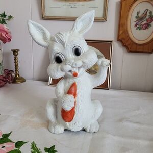 Vintage Bunny with Carrot Lawn Ornaments Plastic Retro Kitch